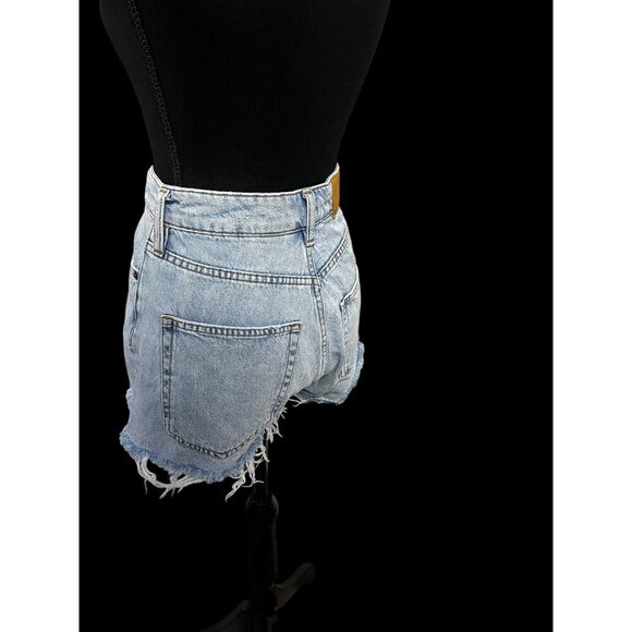 & DENIM Vintage High-Waisted Light Wash Denim Distressed Shorts, Raw Hem, BEACH - Picture 4 of 12